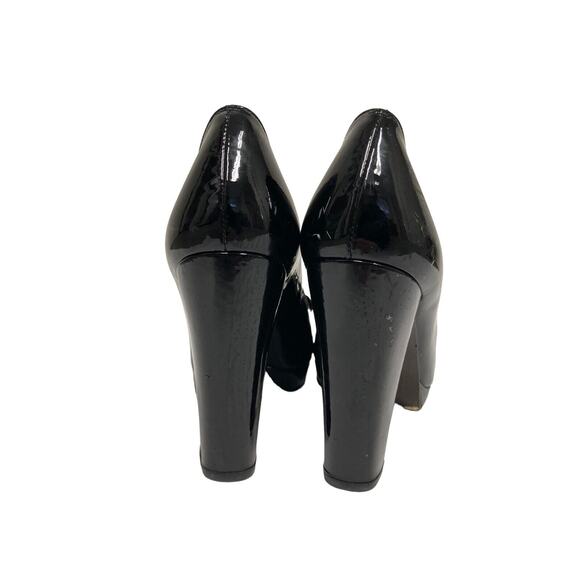 STUART WEITZMAN Black Leather Patent Bow Accent Peep Toe Block Heel Pumps 7.5 - Picture 6 of 7